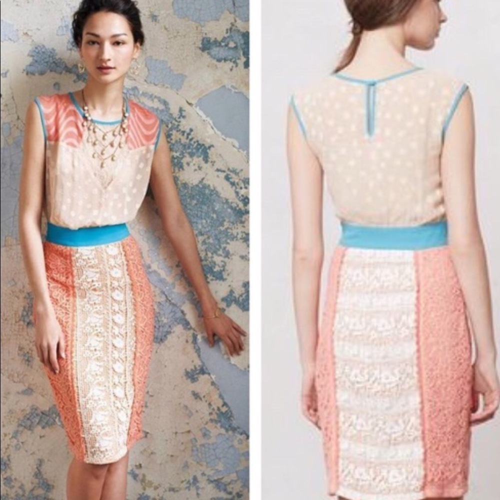 Anthropology Champagne and Strawberry Dress